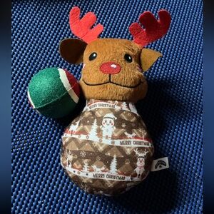 Brand new, stuffed reindeer and tennis ball dog toy set